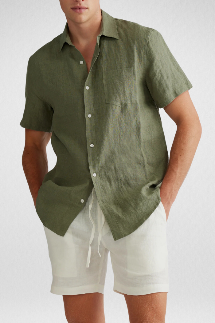 Camisa Linho Masculina Manga Curta